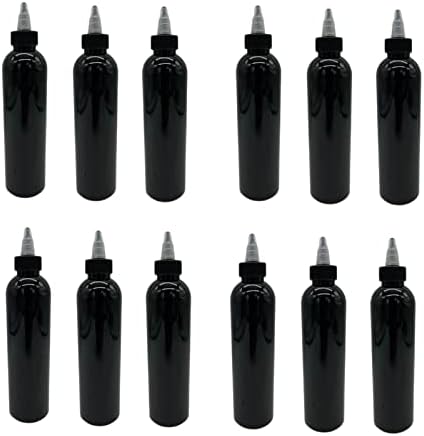 8 גרם בקבוקי פלסטיק קוסמו שחור -12 חבילה ניתנת למילוי בקבוק ריק - BPA בחינם - שמנים אתרים - ארומתרפיה | כובע עליון